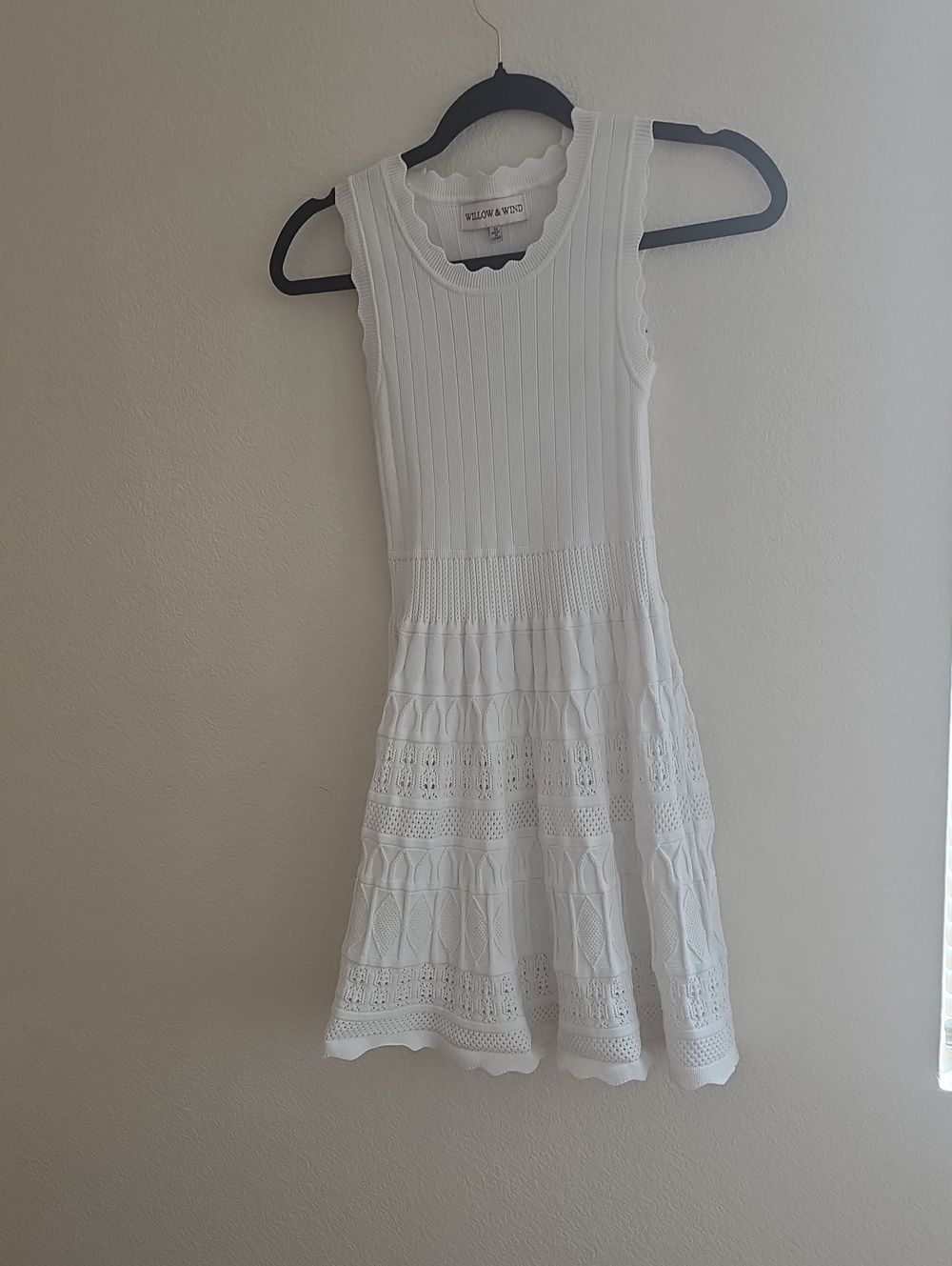 Willow & Wisp White Knit Lace Casual Dress